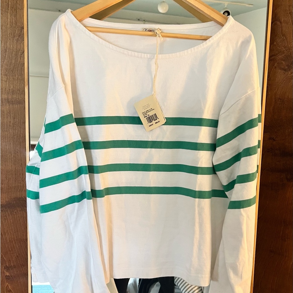 White and Green Casual Top